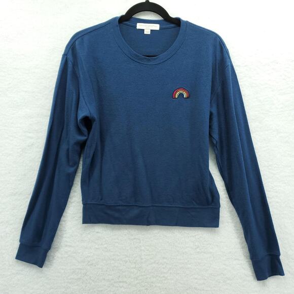 Spiritual Gangster Women's Navy Embroidered Rainbow Savasana Pullover Sweater M - Picture 11 of 11